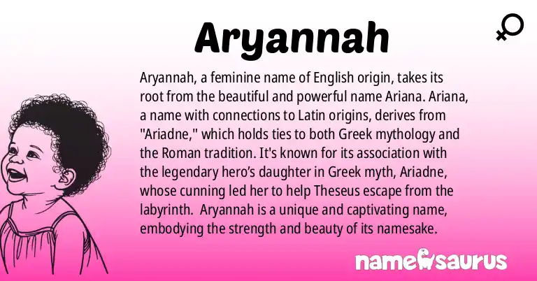 Infographic about Aryannah name meaning, Aryannah is a name from English origin(s).
