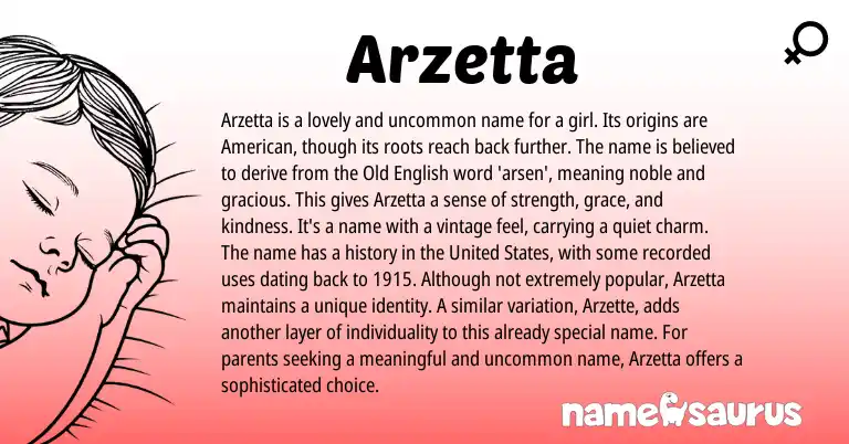 Infographic about Arzetta name meaning, Arzetta is a name from English origin(s).