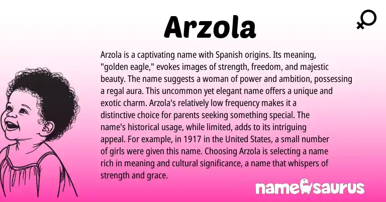 Infographic about Arzola name meaning, Arzola is a name from Spanish origin(s).