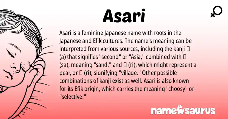 Infographic about Asari name meaning, Asari is a name from Japanese, Efik origin(s).