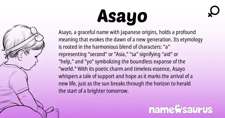 Infographic about Asayo name meaning, Asayo is a name from Japanese origin(s).