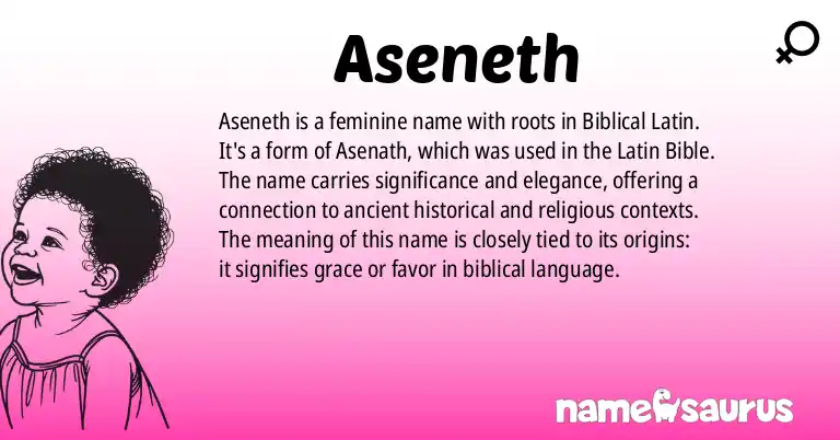 Infographic about Aseneth name meaning, Aseneth is a name from Biblical Latin origin(s).
