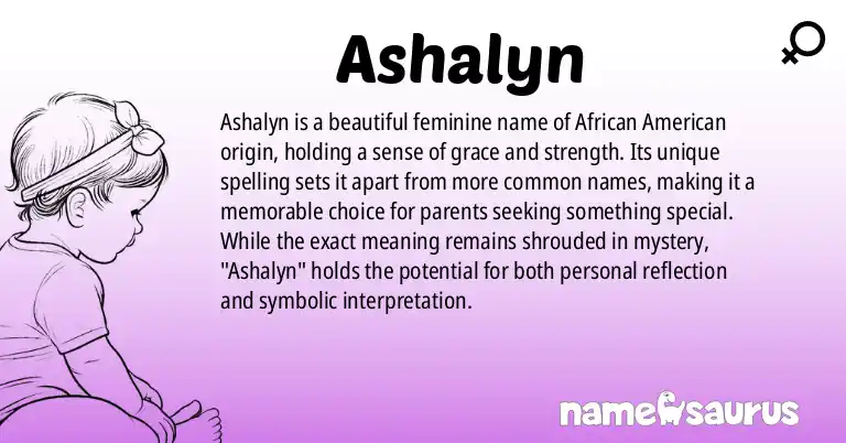 Infographic about Ashalyn name meaning, Ashalyn is a name from African American origin(s).