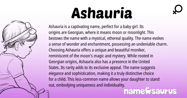 Infographic about Ashauria name meaning, Ashauria is a name from Georgian origin(s).