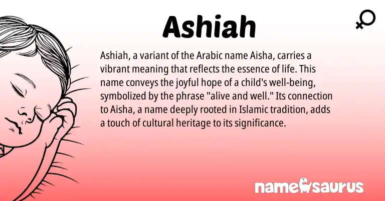 Infographic about Ashiah name meaning, Ashiah is a name from Arabic origin(s).