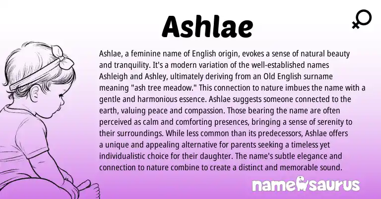 Infographic about Ashlae name meaning, Ashlae is a name from English origin(s).