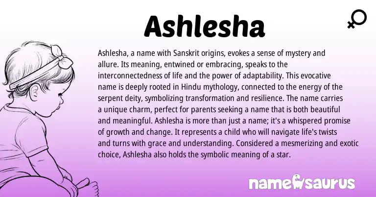 Infographic about Ashlesha name meaning, Ashlesha is a name from Indian, Sanskrit origin(s).