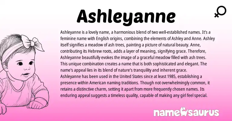 Infographic about Ashleyanne name meaning, Ashleyanne is a name from Hebrew, English origin(s).