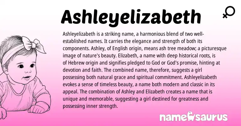 Infographic about Ashleyelizabeth name meaning, Ashleyelizabeth is a name from Hebrew, English origin(s).
