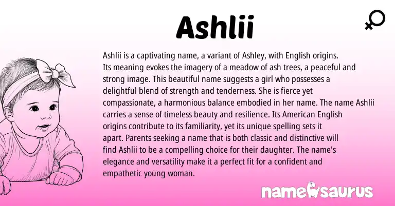 Infographic about Ashlii name meaning, Ashlii is a name from English, American origin(s).