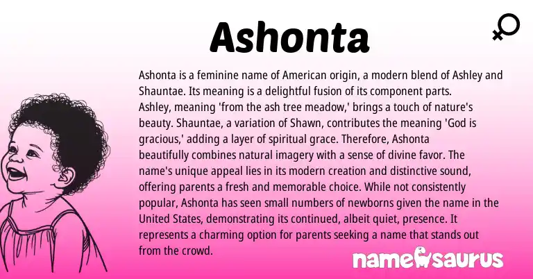 Infographic about Ashonta name meaning, Ashonta is a name from American origin(s).