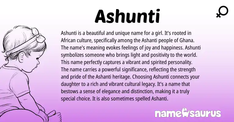 Infographic about Ashunti name meaning, Ashunti is a name from African, Swahili origin(s).