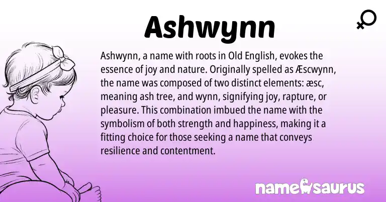 Infographic about Ashwynn name meaning, Ashwynn is a name from Old English origin(s).