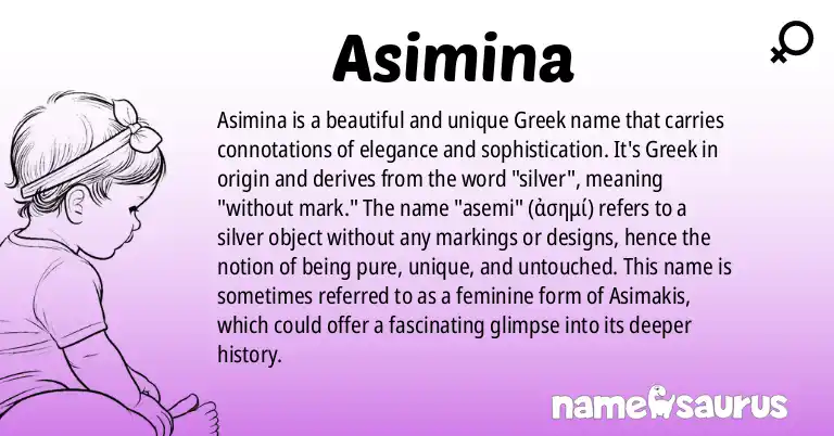 Infographic about Asimina name meaning, Asimina is a name from Greek origin(s).