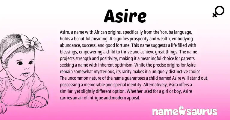 Infographic about Asire name meaning, Asire is a name from Yoruba, African origin(s).