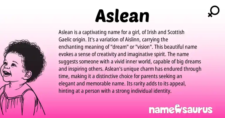 Infographic about Aslean name meaning, Aslean is a name from Gaelic origin(s).