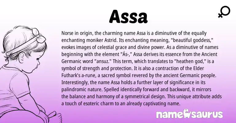 Infographic about Assa name meaning, Assa is a name from Germanic, Ancient Germanic, Norse origin(s).
