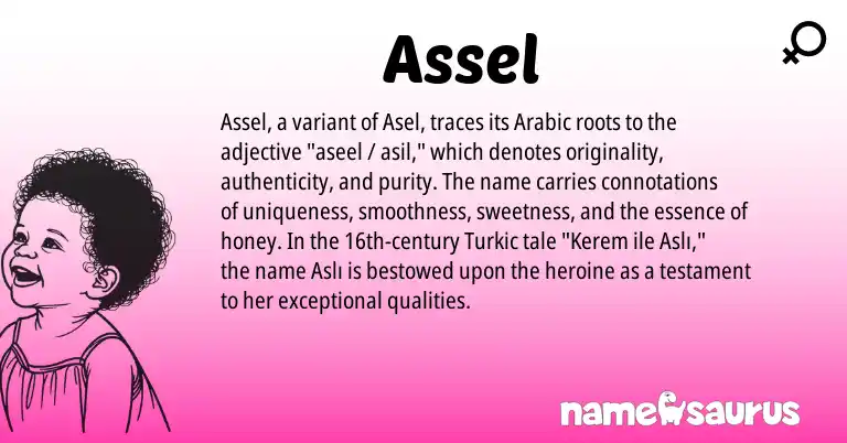 Infographic about Assel name meaning, Assel is a name from Arabic origin(s).