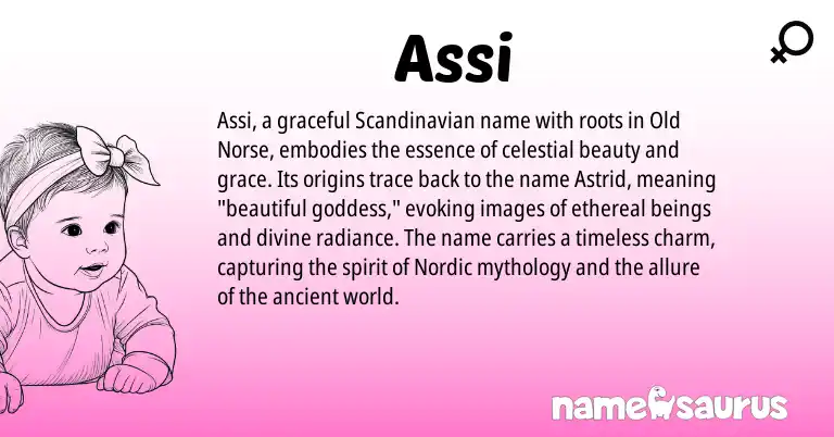 Infographic about Assi name meaning, Assi is a name from Scandinavian, Nordic, Old Norse origin(s).