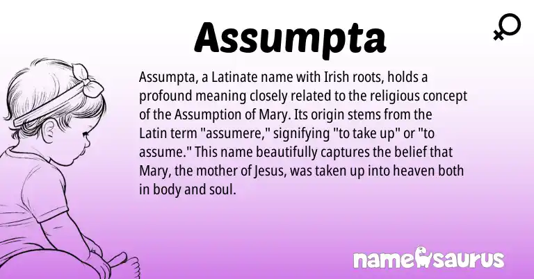 Infographic about Assumpta name meaning, Assumpta is a name from Irish, Latin origin(s).