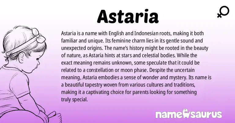 Infographic about Astaria name meaning, Astaria is a name from English, Indonesian origin(s).
