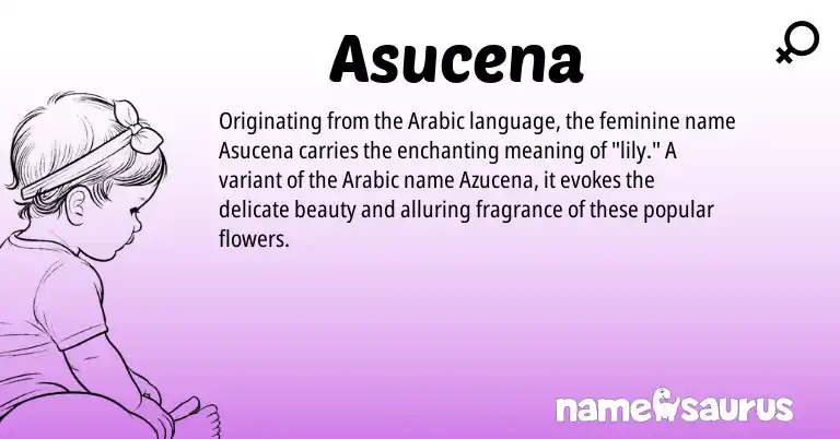 Infographic about Asucena name meaning, Asucena is a name from Arabic origin(s).