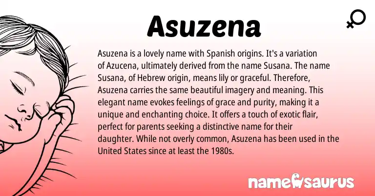 Infographic about Asuzena name meaning, Asuzena is a name from Hebrew, Spanish origin(s).
