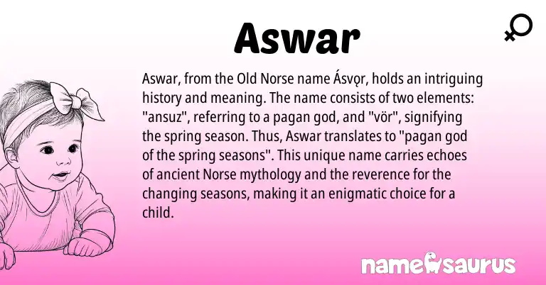 Infographic about Aswar name meaning, Aswar is a name from Old Norse, Norse origin(s).