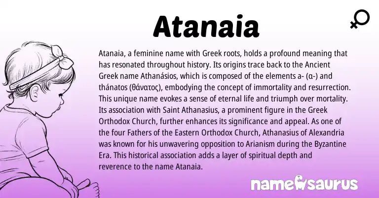 Infographic about Atanaia name meaning, Atanaia is a name from Ancient Greek, Greek origin(s).