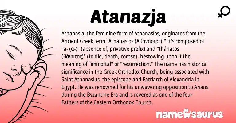 Infographic about Atanazja name meaning, Atanazja is a name from Ancient Greek, Greek origin(s).