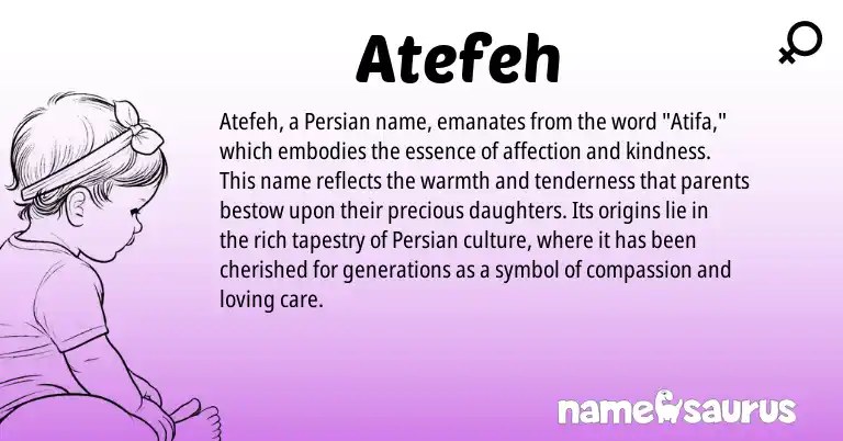Infographic about Atefeh name meaning, Atefeh is a name from Persian origin(s).