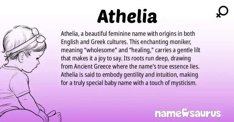 Infographic about Athelia name meaning, Athelia is a name from English (American), Greek origin(s).