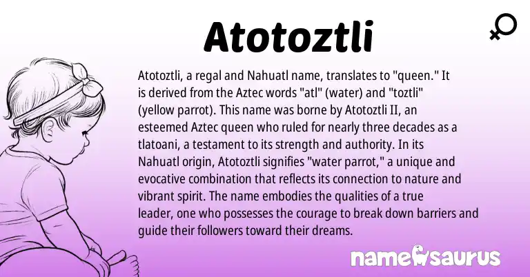 Infographic about Atotoztli name meaning, Atotoztli is a name from Aztec, Nahuatl origin(s).