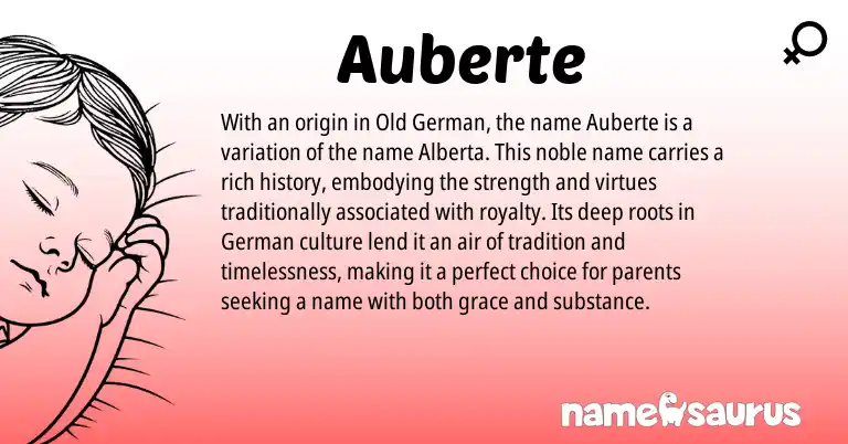 Infographic about Auberte name meaning, Auberte is a name from Old German, German origin(s).