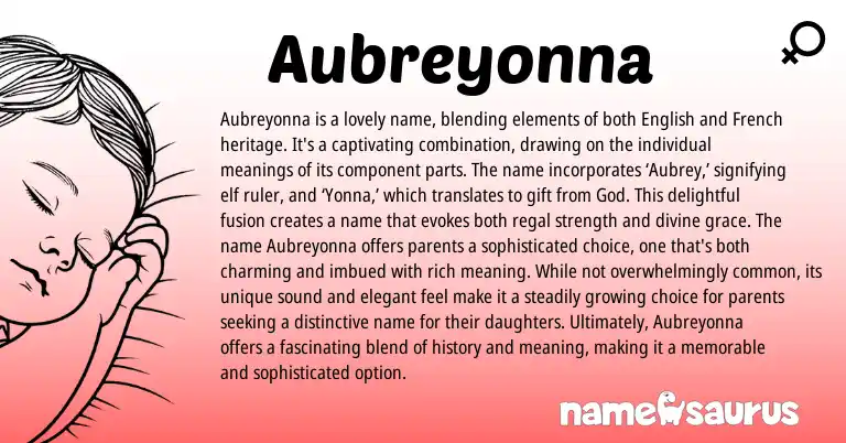 Infographic about Aubreyonna name meaning, Aubreyonna is a name from French, English, American origin(s).