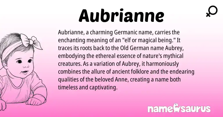 Infographic about Aubrianne name meaning, Aubrianne is a name from Old German, Germanic origin(s).
