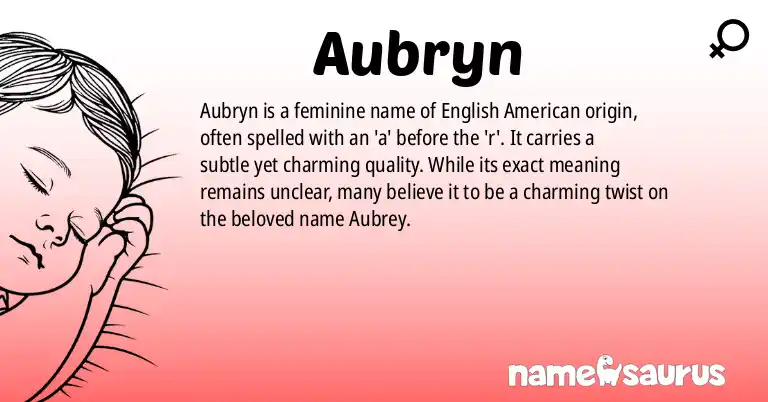 Infographic about Aubryn name meaning, Aubryn is a name from English (American) origin(s).