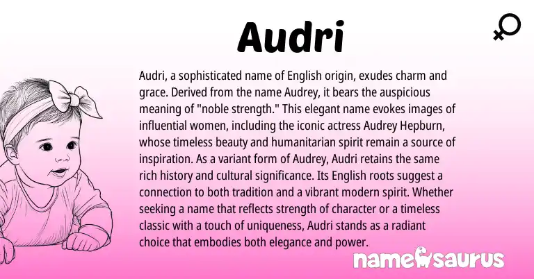 Infographic about Audri name meaning, Audri is a name from English origin(s).