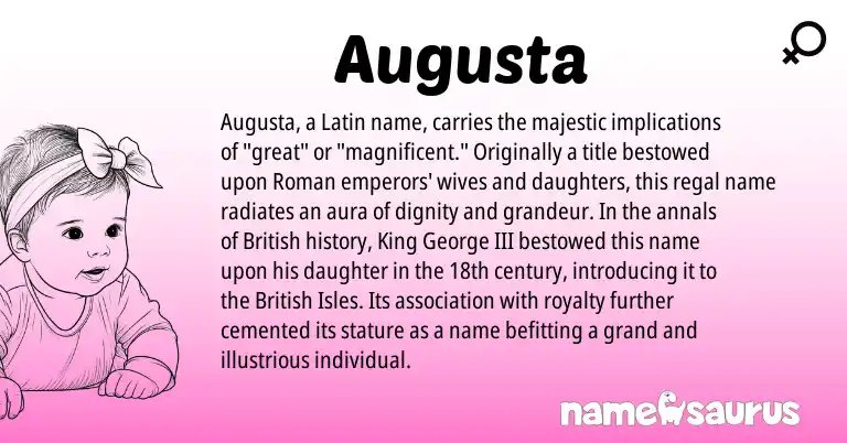 Infographic about Augusta name meaning, Augusta is a name from Roman, British, Latin origin(s).