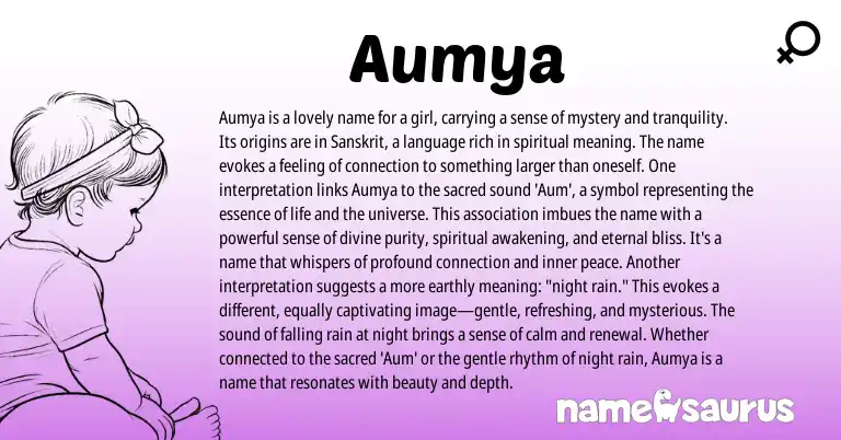 Infographic about Aumya name meaning, Aumya is a name from Sanskrit origin(s).