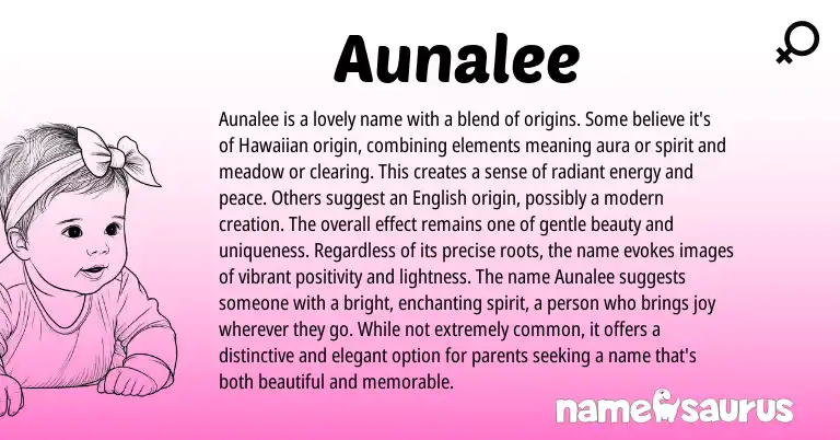Infographic about Aunalee name meaning, Aunalee is a name from Hawaiian origin(s).