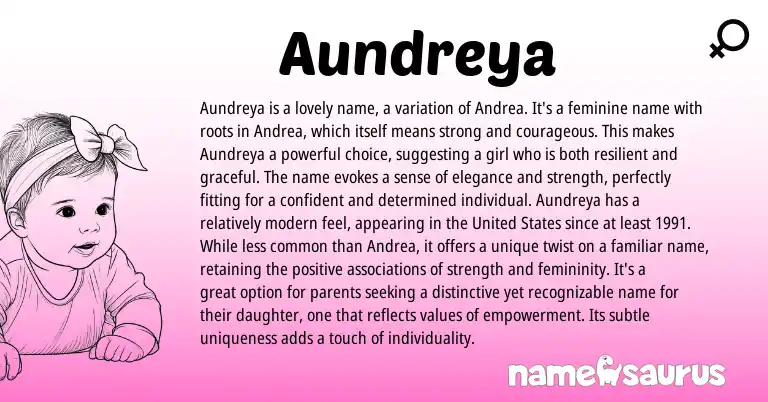 Infographic about Aundreya name meaning, Aundreya is a name from English origin(s).