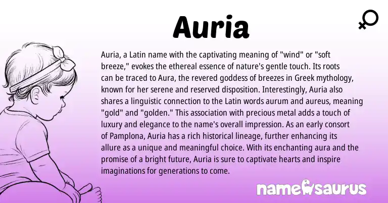 Infographic about Auria name meaning, Auria is a name from Latin, Greek origin(s).
