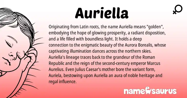Infographic about Auriella name meaning, Auriella is a name from Roman, Latin, Even origin(s).