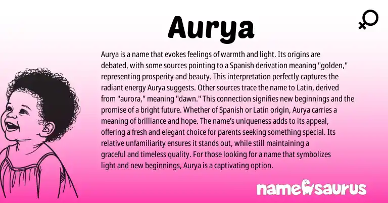 Infographic about Aurya name meaning, Aurya is a name from Spanish origin(s).