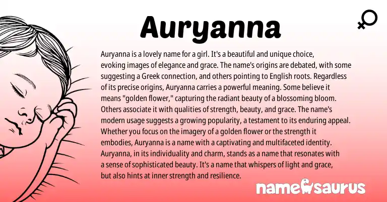 Infographic about Auryanna name meaning, Auryanna is a name from Greek origin(s).