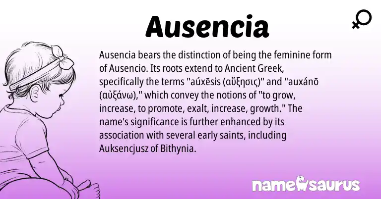 Infographic about Ausencia name meaning, Ausencia is a name from Ancient Greek origin(s).