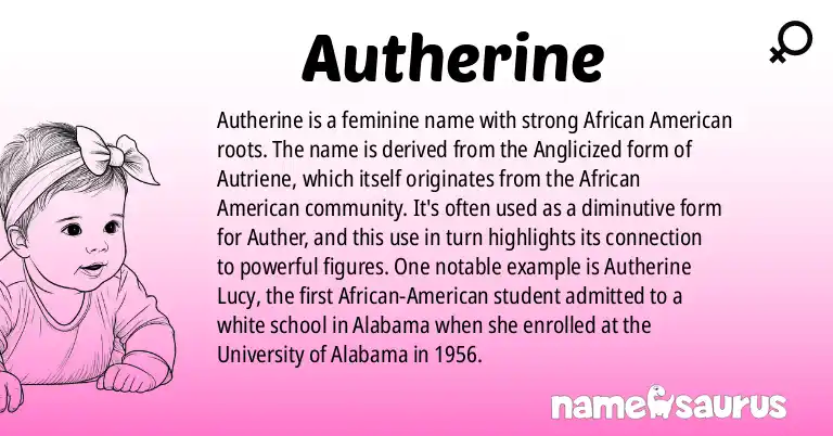 Infographic about Autherine name meaning, Autherine is a name from African American origin(s).