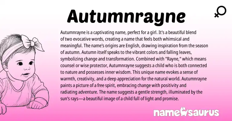 Infographic about Autumnrayne name meaning, Autumnrayne is a name from English origin(s).