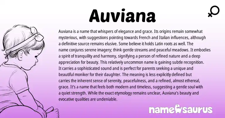 Infographic about Auviana name meaning, Auviana is a name from French, Italian origin(s).
